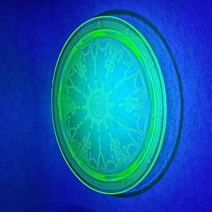 Vintage Uranium Glass Cameo Ballerina 10” Cake Plate Depression 1930s Chipped